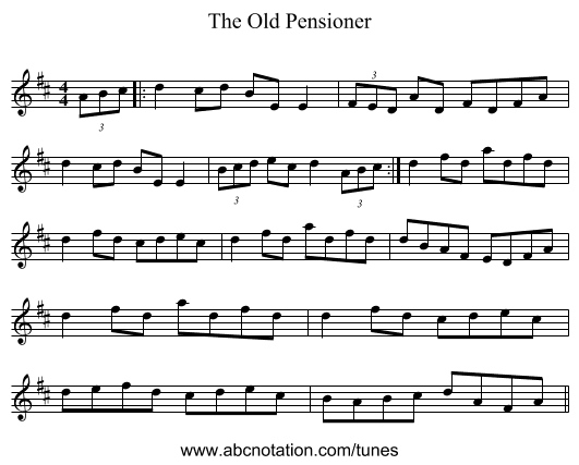 The Old Pensioner - staff notation