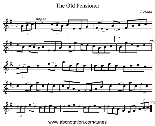 The Old Pensioner - staff notation