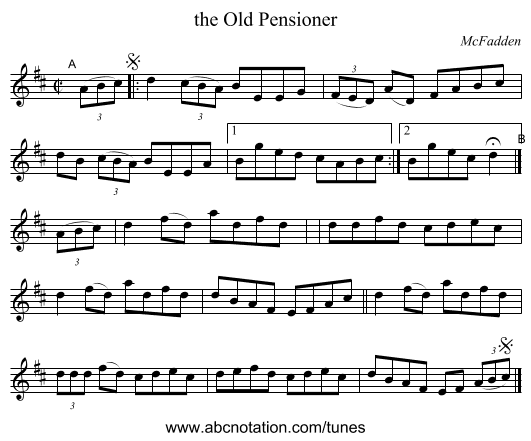 the Old Pensioner - staff notation