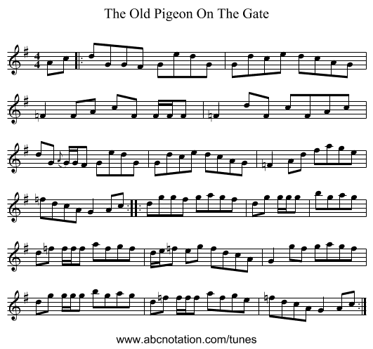 The Old Pigeon On The Gate - staff notation
