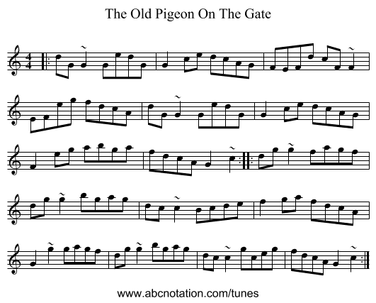 The Old Pigeon On The Gate - staff notation