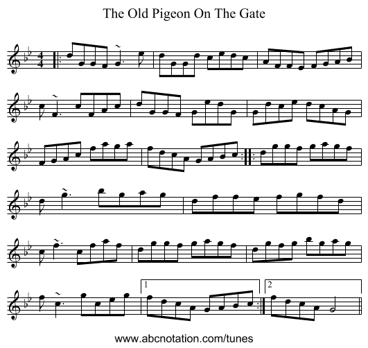 The Old Pigeon On The Gate - staff notation
