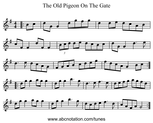 The Old Pigeon On The Gate - staff notation