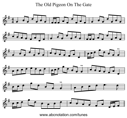 The Old Pigeon On The Gate - staff notation