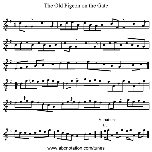 The Old Pigeon on the Gate - staff notation