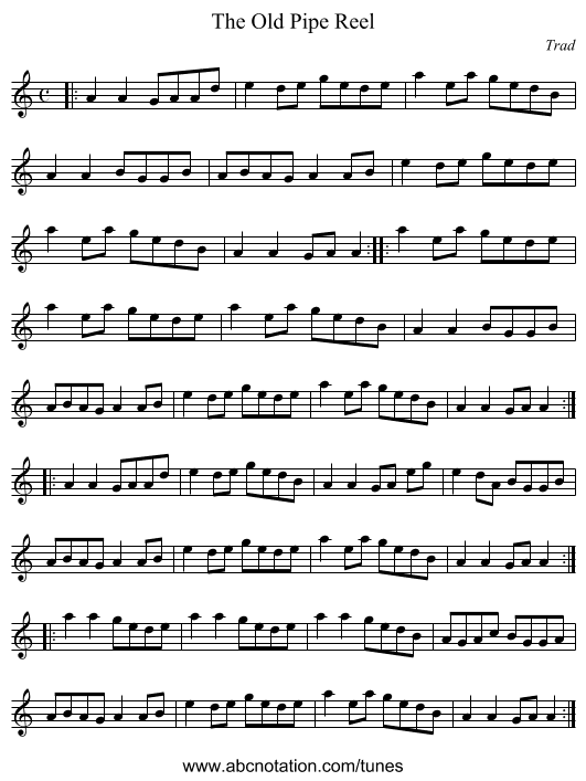 The Old Pipe Reel - staff notation