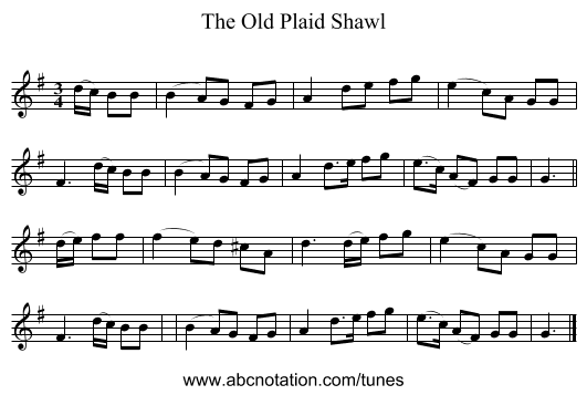 The Old Plaid Shawl - staff notation