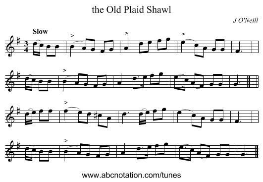 the Old Plaid Shawl - staff notation