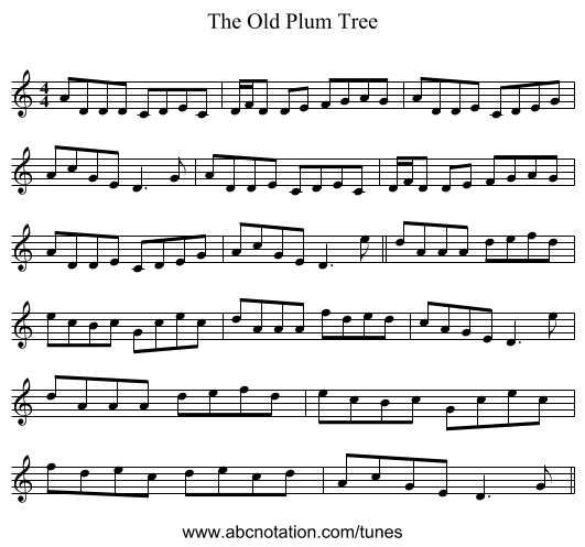 The Old Plum Tree - staff notation