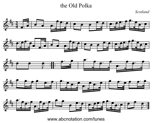 the Old Polka - staff notation
