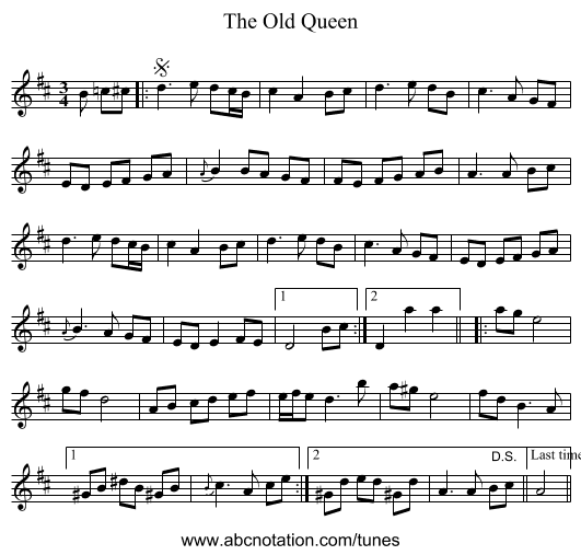 The Old Queen - staff notation