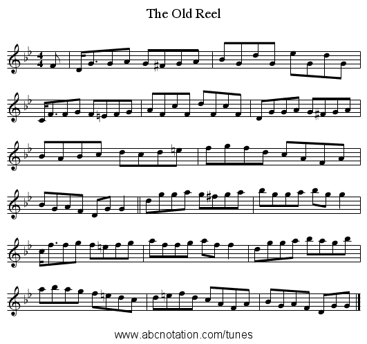 The Old Reel - staff notation