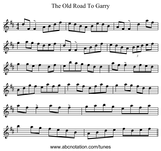The Old Road To Garry - staff notation