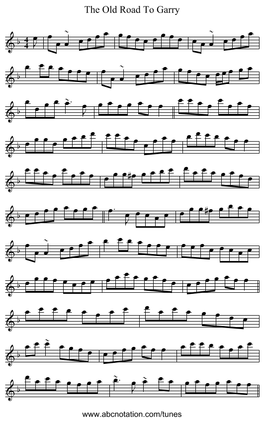 The Old Road To Garry - staff notation