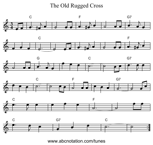 The Old Rugged Cross - staff notation