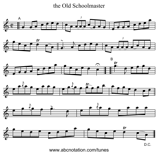 the Old Schoolmaster - staff notation