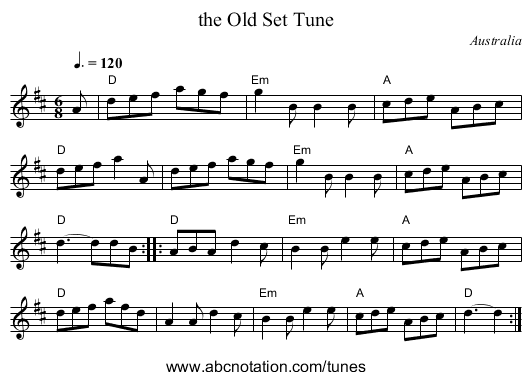 the Old Set Tune - staff notation