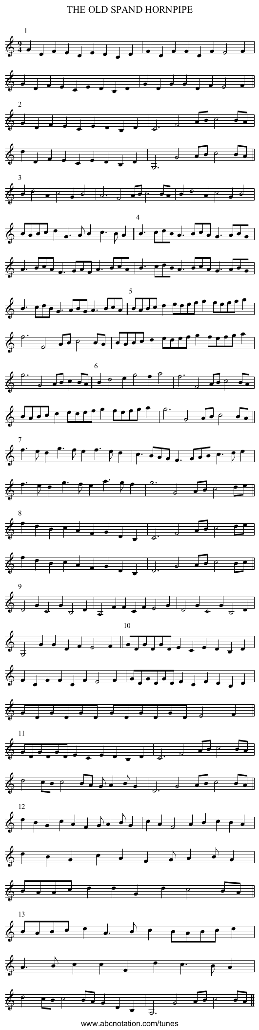 THE OLD SPAND HORNPIPE - staff notation