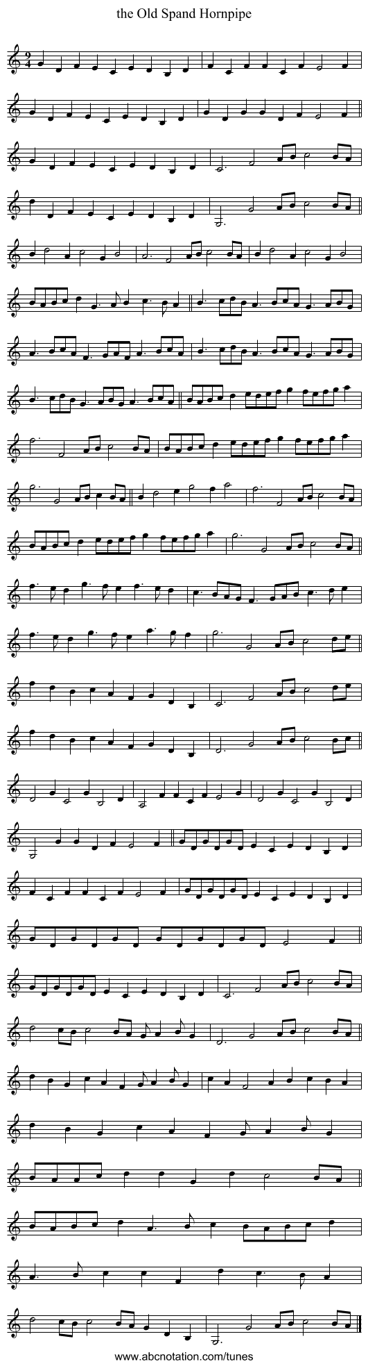 the Old Spand Hornpipe - staff notation