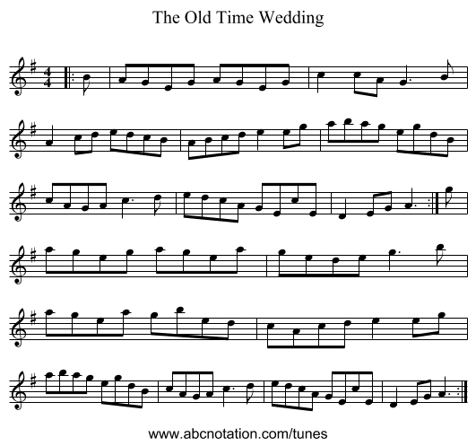 The Old Time Wedding - staff notation