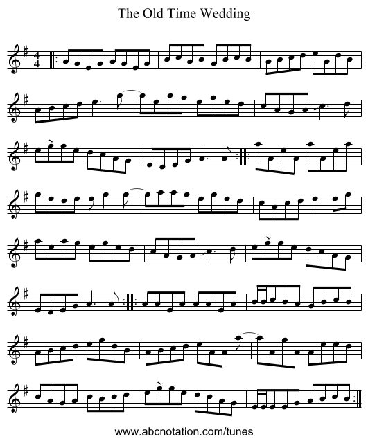 The Old Time Wedding - staff notation