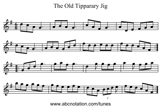 The Old Tipparary Jig - staff notation
