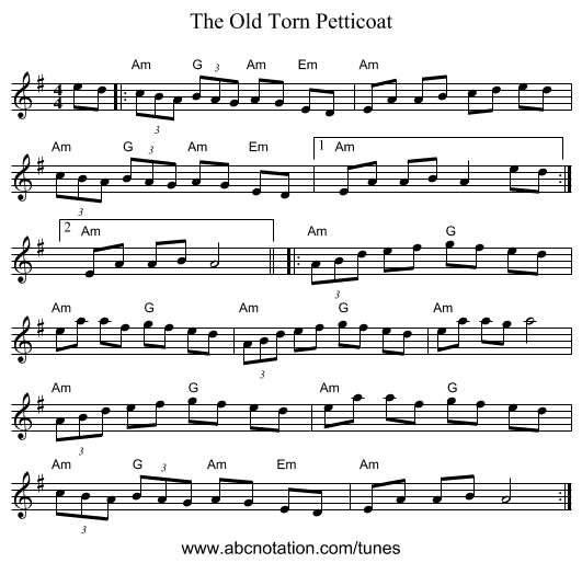 The Old Torn Petticoat - staff notation