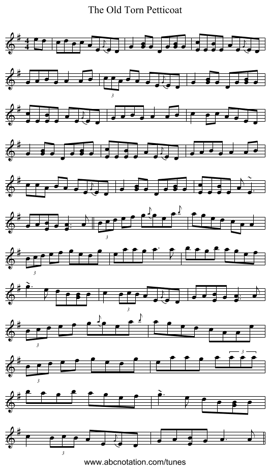 The Old Torn Petticoat - staff notation