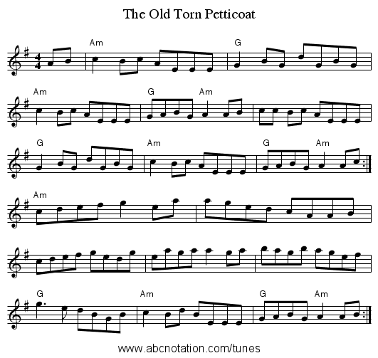 The Old Torn Petticoat - staff notation