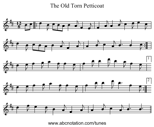 The Old Torn Petticoat - staff notation
