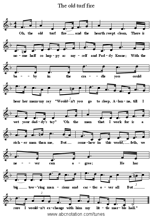 The old turf fire - staff notation