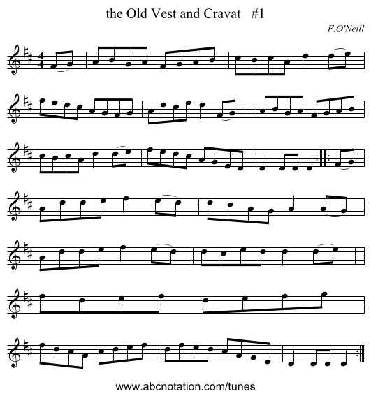 the Old Vest and Cravat   #1 - staff notation