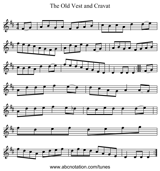 The Old Vest and Cravat - staff notation