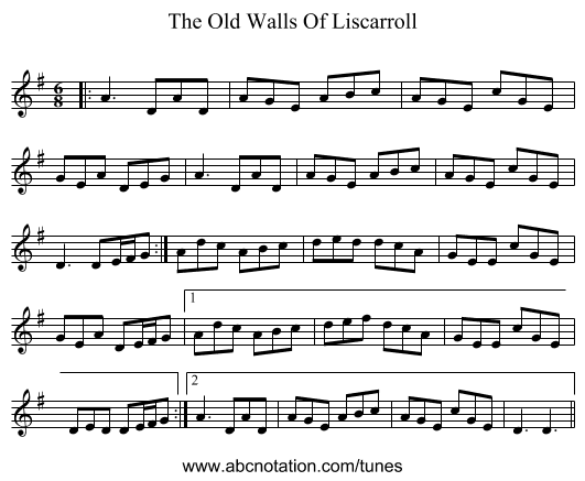 The Old Walls Of Liscarroll - staff notation