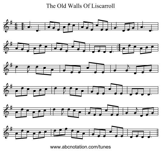 The Old Walls Of Liscarroll - staff notation