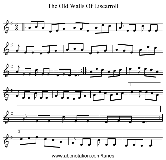 The Old Walls Of Liscarroll - staff notation