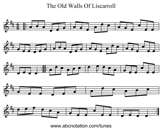 The Old Walls Of Liscarroll - staff notation