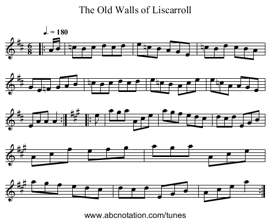 The Old Walls of Liscarroll - staff notation