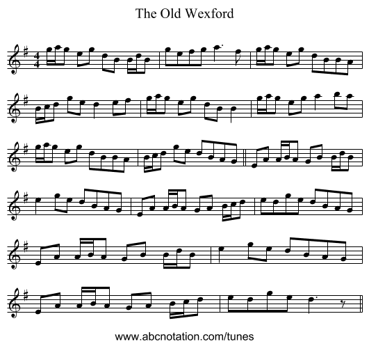 The Old Wexford - staff notation