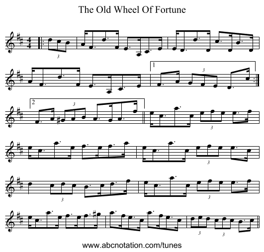 The Old Wheel Of Fortune - staff notation