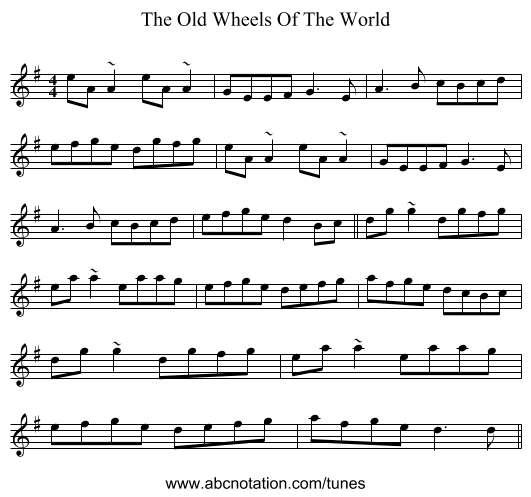 The Old Wheels Of The World - staff notation