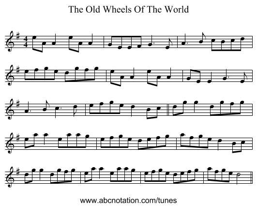 The Old Wheels Of The World - staff notation