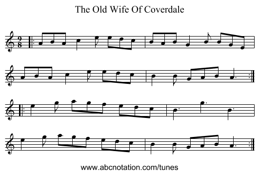The Old Wife Of Coverdale - staff notation