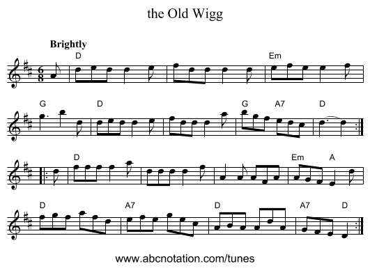 the Old Wigg - staff notation