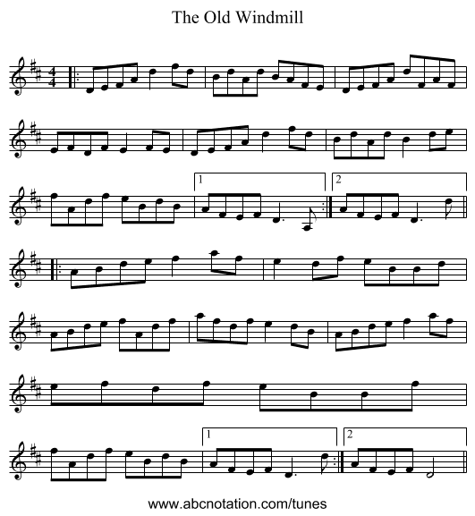 The Old Windmill - staff notation