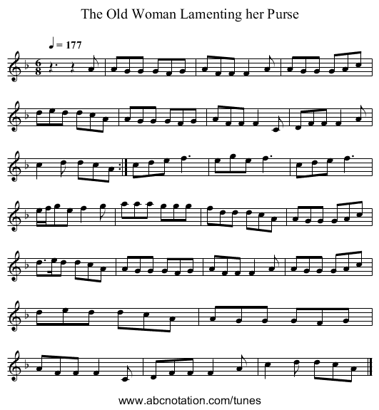 The Old Woman Lamenting her Purse - staff notation