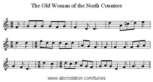 The Old Woman of the North Countree - staff notation