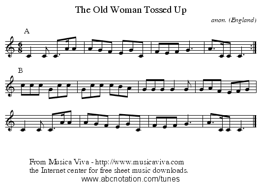 The Old Woman Tossed Up - staff notation