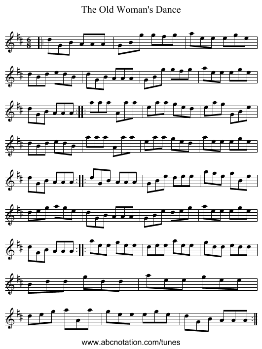 The Old Woman's Dance - staff notation