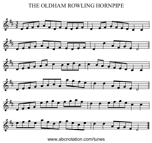 THE OLDHAM ROWLING HORNPIPE - staff notation